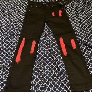 Boys black red urban wear red jeans. Neve worn, for any occasion